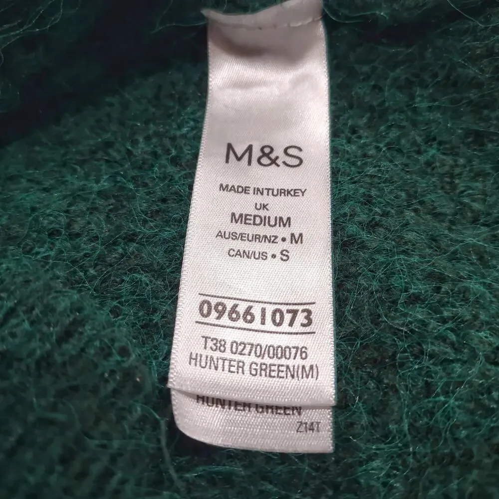 MARKS & SPENCER Green Sweater Size M Silver Sequins Crew Neck Raglan Sleeve Cozy